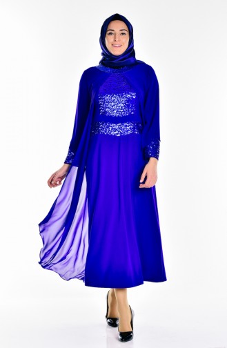 Saks-Blau Hijab-Abendkleider 2180-01