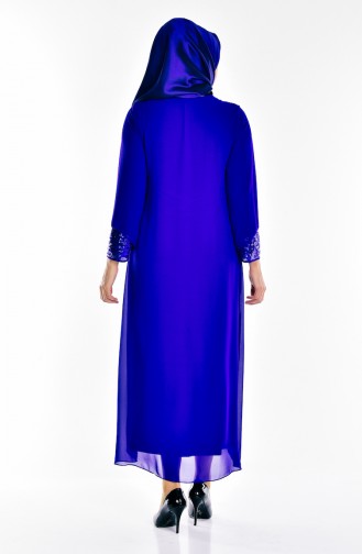 Saks-Blau Hijab-Abendkleider 2180-01