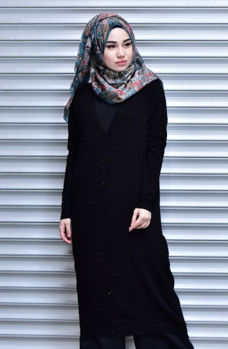 Düğmeli Triko Hırka 15047-05 Siyah