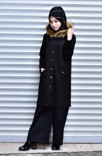 Furry Coat with Snap-Fastener 14946-01 Black 14946-01
