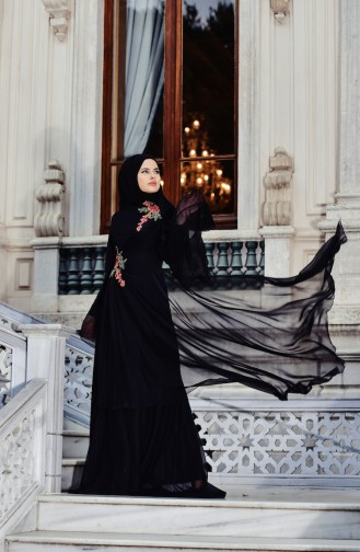 Black Hijab Evening Dress 3061-01