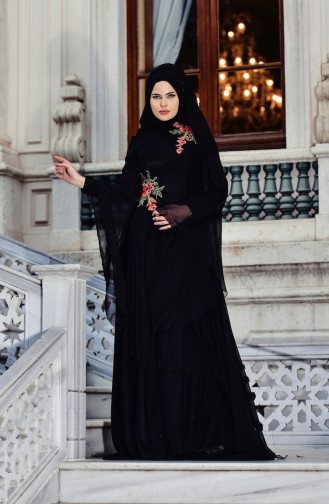 Black Hijab Evening Dress 3061-01