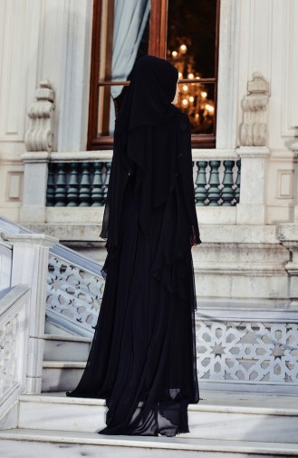 Black Hijab Evening Dress 3061-01