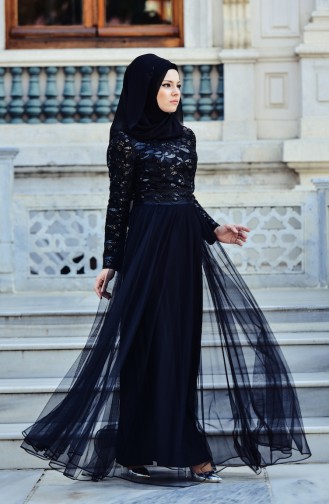 Black Hijab Evening Dress 9474-04