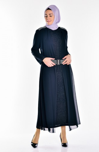 Übergröße Silbriges Abendkleid aus Strassstein 6062-02 Schwarz 6062-02