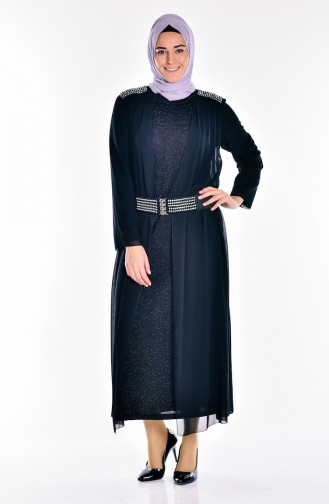 Übergröße Silbriges Abendkleid aus Strassstein 6062-02 Schwarz 6062-02