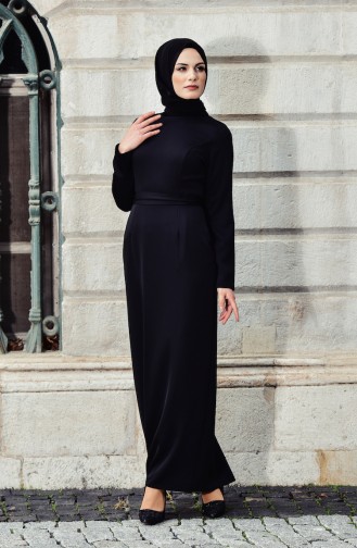 Merve Arslan Kuşaklı Elbise 0007-01 Siyah