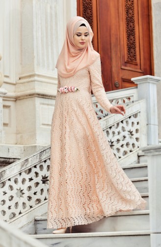 Lachsrosa Hijab-Abendkleider 0420-01