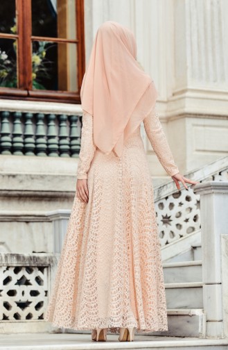 Lachsrosa Hijab-Abendkleider 0420-01