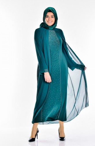 Emerald Green Hijab Evening Dress 5919-03