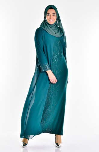 Emerald Green Hijab Evening Dress 6015-04