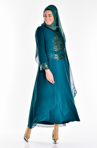 Emerald Green Hijab Evening Dress 2180-02