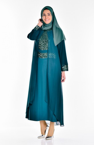 Emerald Green Hijab Evening Dress 2180-02