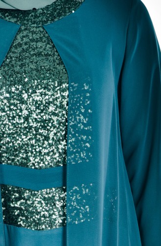 Payet Detaylı Şifon Elbise 2180-02 Zümrüt Yeşili
