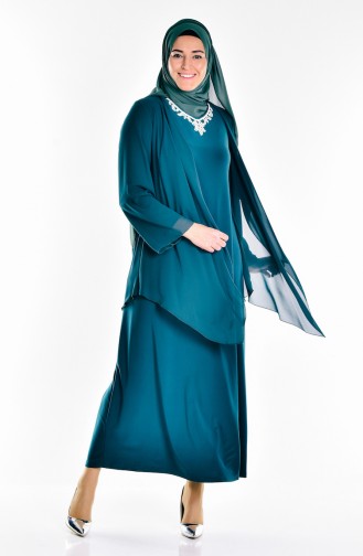 Emerald Green Hijab Evening Dress 2186-01