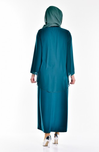 Taş Detaylı Şifon Elbise 2186-01 Zümrüt Yeşili
