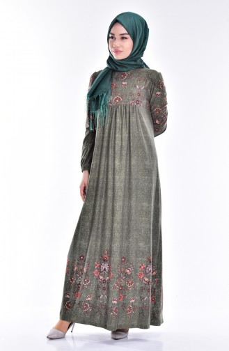 Khaki Hijab Dress 4153-01