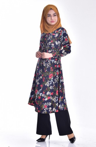 Decorated Tunic 4449-03 Navy Blue Coral 4449-03