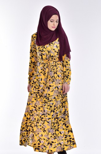Decorated Long Tunic with Belt 4498-02 Yellow 4498-02