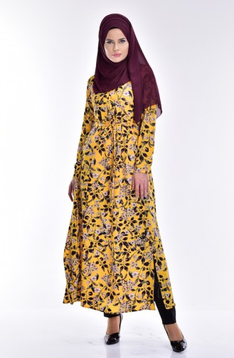 Decorated Long Tunic with Belt 4498-02 Yellow 4498-02