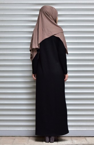 Abaya with Zipper and Print 3034-02 Black 3034-02