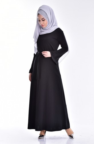 Kuşaklı Elbise 4500-04 Siyah