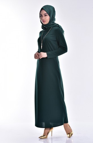 Kolye Detaylı Elbise 3249-01 Yeşil