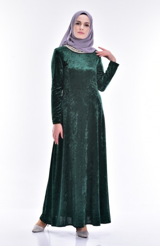 Bead Detailed Velvet Dress 4425-03 Jade Green 4425-03