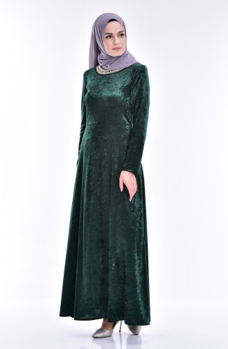 Bead Detailed Velvet Dress 4425-03 Jade Green 4425-03