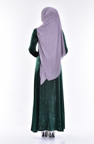 Bead Detailed Velvet Dress 4425-03 Jade Green 4425-03
