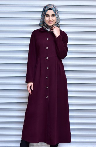 Buttoned Cache Coat 0008-03 Claret Red 0008-03