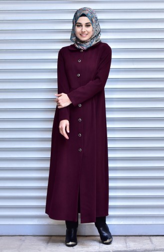 Buttoned Cache Coat 0008-03 Claret Red 0008-03
