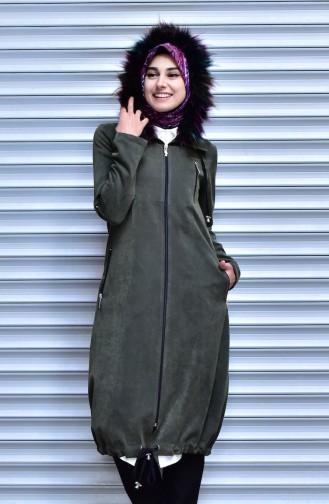 Furry Coat with Zipper 61144-01 Khaki 61144-01