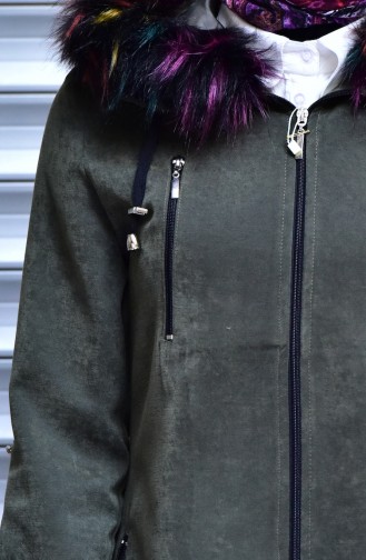 Furry Coat with Zipper 61144-01 Khaki 61144-01