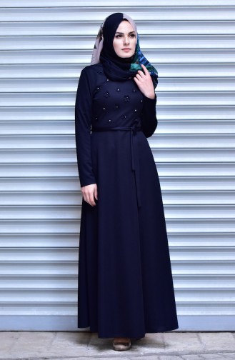 Navy Blue Hijab Dress 8090-04