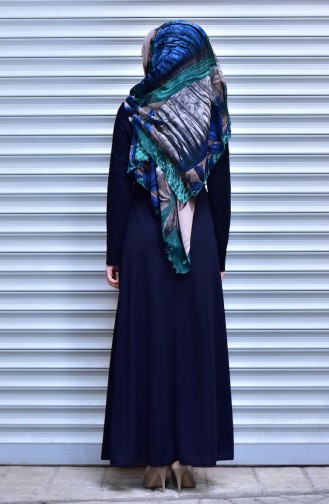 Navy Blue Hijab Dress 8090-04