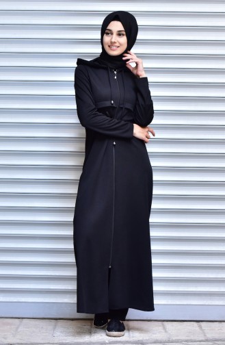 Hooded Abaya with Zipper 1915-02 Black 1915-02