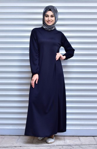 Elastic Sleeve Dress 0006-04 Navy Blue 0006-04