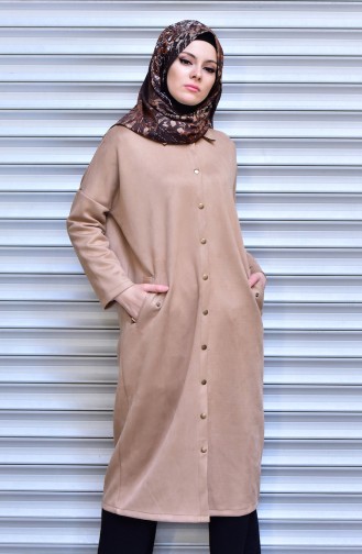 Suede Coat with Snap-Fastener 14942-03 Beige 14942-03