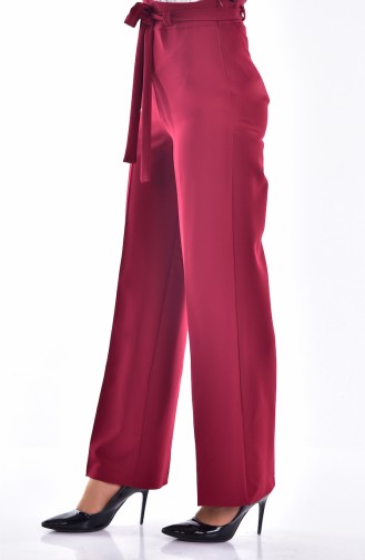 Wide Leg Trousers with Belt 2020-01 Claret Red 2020-01