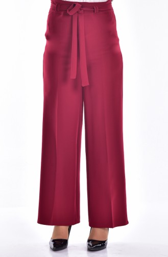 Wide Leg Trousers with Belt 2020-01 Claret Red 2020-01