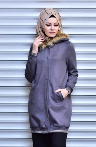 Furry Snap-Fastener Coat 14975-04 Grey 14975-04