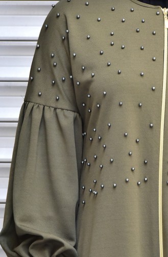 Coat with Zipper and Pearls 1002-01 Khaki 1002-01
