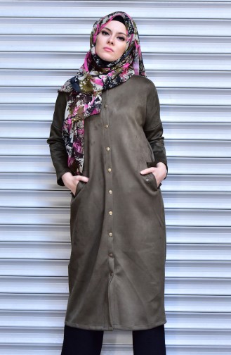 Suede Coat with Snap-Fastener 14942-05 Khaki 14942-05