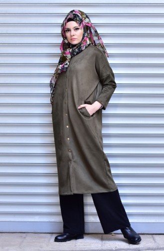 Suede Coat with Snap-Fastener 14942-05 Khaki 14942-05