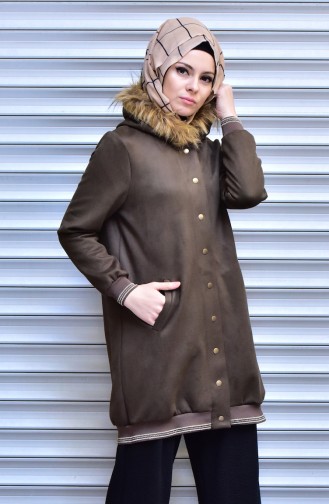 Furry Snap-Fastener Coat 14975-02 Khaki 14975-02