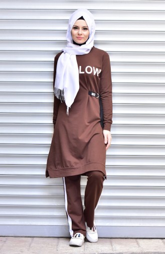 Islamic Sportswear Suit with Print 17052-04 Brown 17052-04