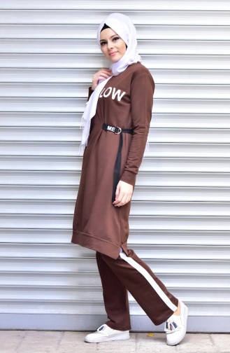 Islamic Sportswear Suit with Print 17052-04 Brown 17052-04
