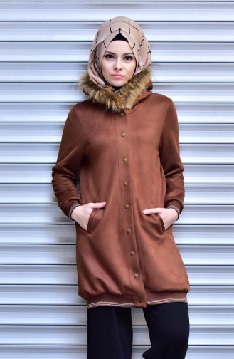 Furry Snap-Fastener Coat 14975-03 Brown 14975-03