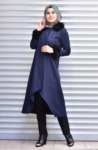 Buttoned Coat 4091-03 Navy Blue 4091-03